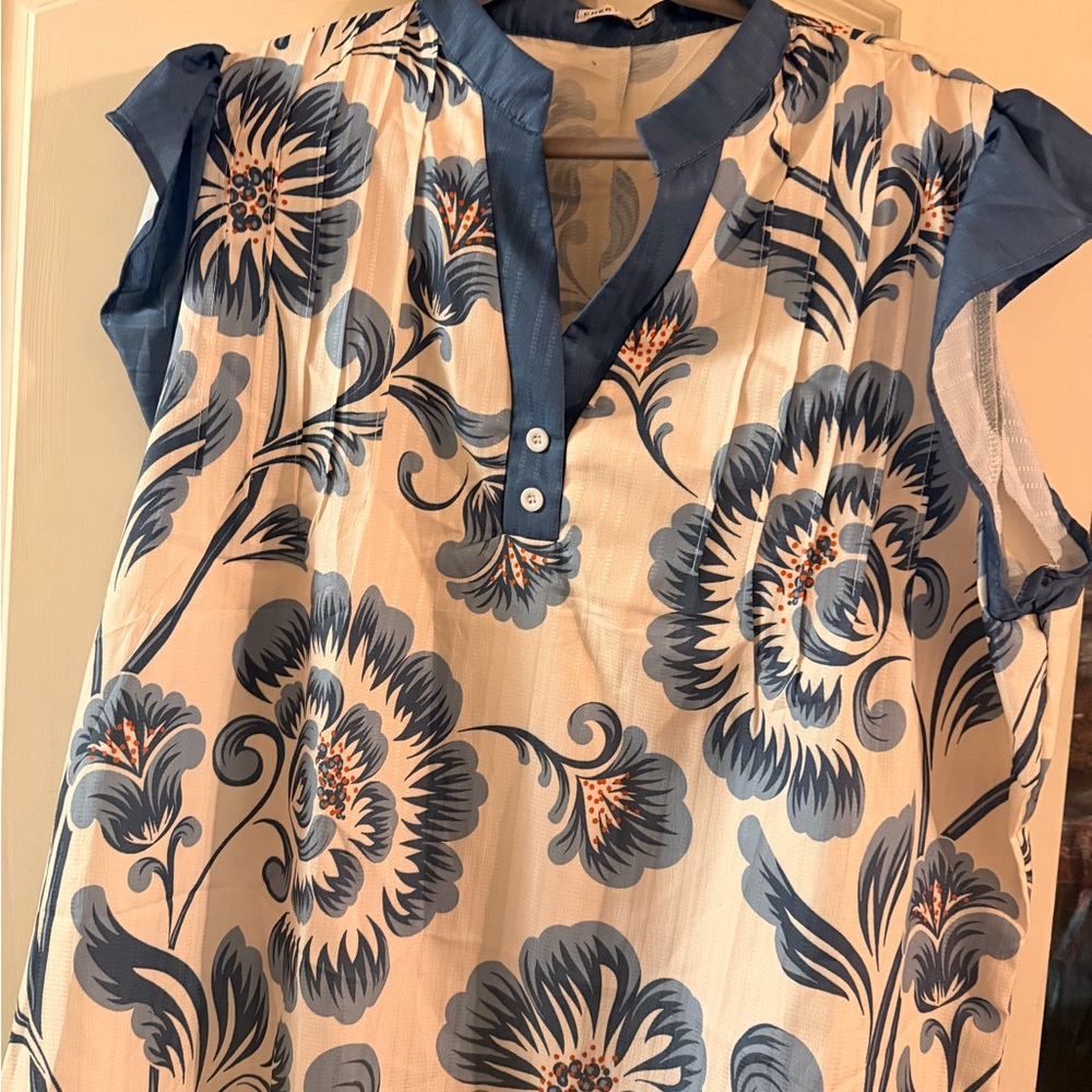 Elegant Blue Floral Women's Blouse